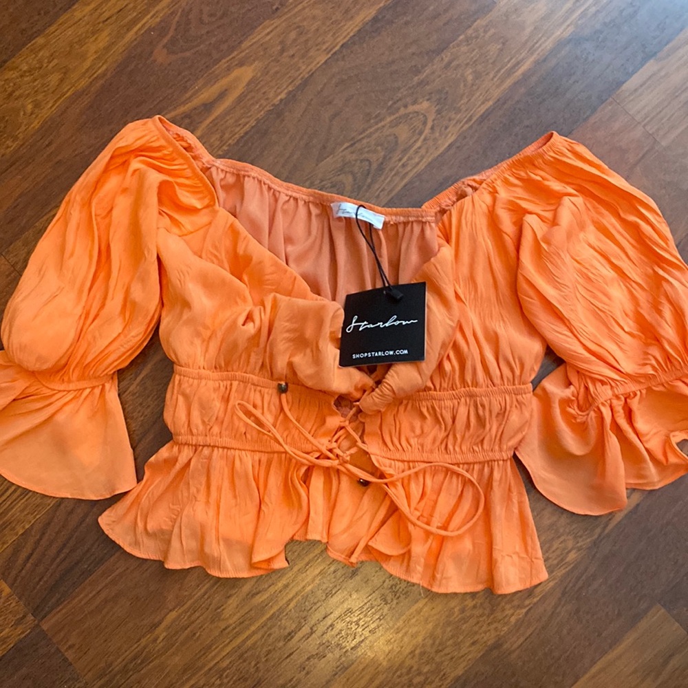 Starlow cropped orange shirt puffy sleeves